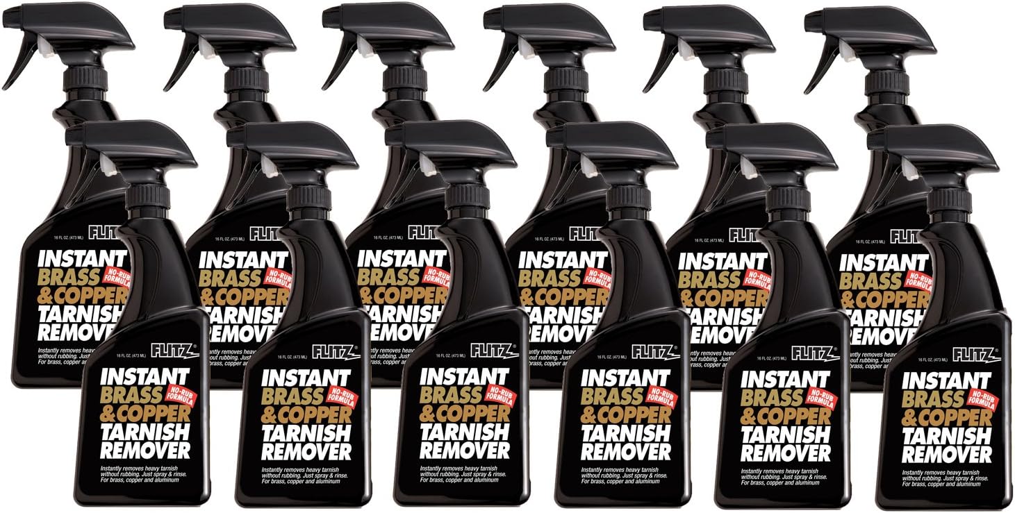 Flitz Brass and Copper Tarnish Remover, Powerful Organic Formula That Safely Removes Rust, Stains and Oxidation + Cleans Brick, Glass, Aluminum and More, Made in the USA, 16 oz Spray