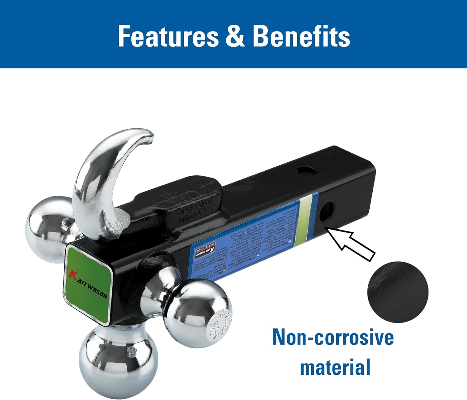 KAITWOSON Trailer Hitch Tri Ball Mount with Hook, 1-7/8,2,2-5/16-inch Hitch Balls, Chrome Pack of 2