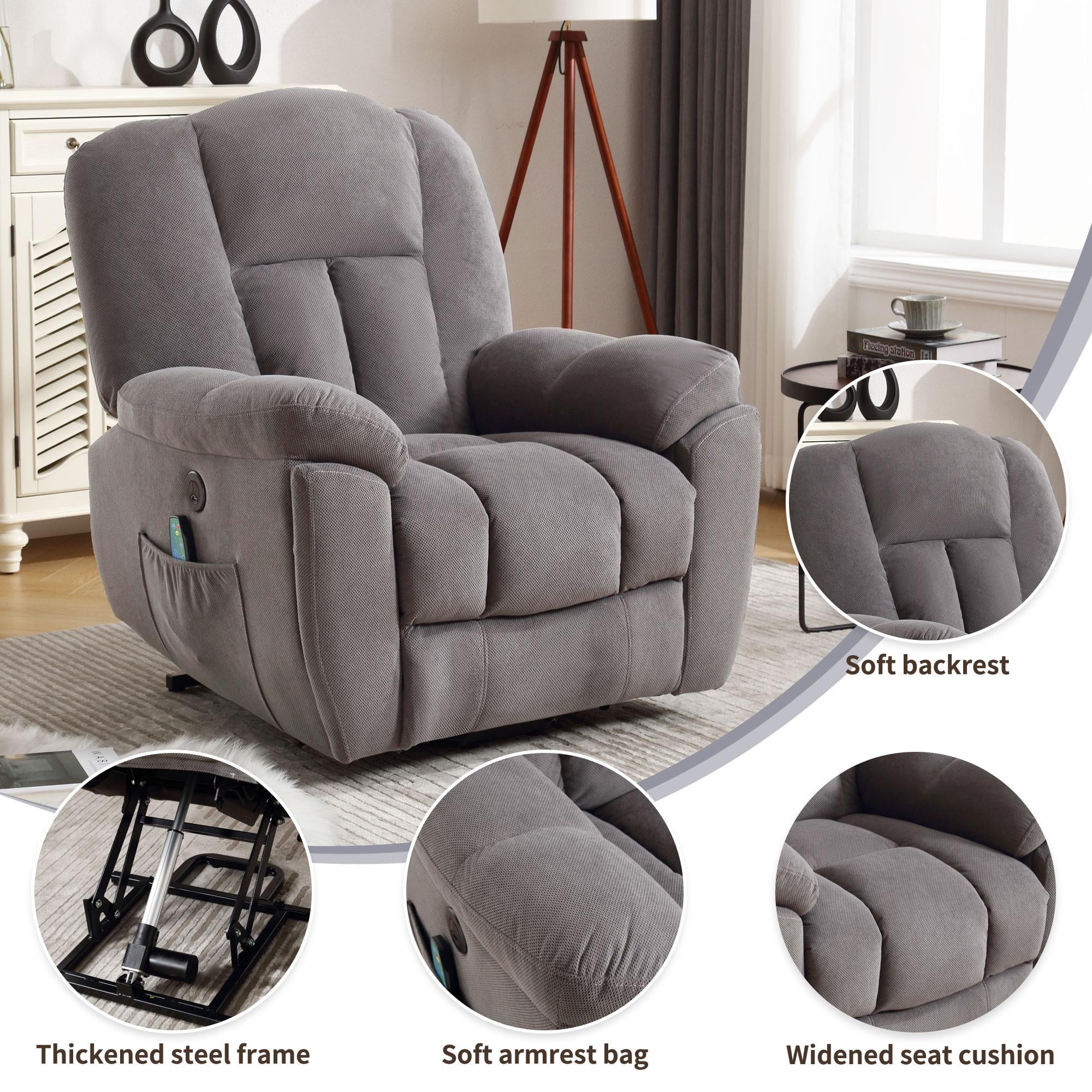 24.4" Wide Large Power Lift Recliner Chair, BTMWAY Oversize Electric Lift Recliners for Elderly with Heat and Massage, 3 Position Electric Recliner Chair for Home Use with Hidden Cup Holder, Gray