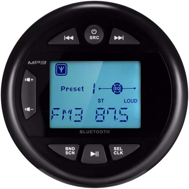 Herdio Round Waterproof Marine Radio - 4 x 40 W Boat in Dash Gauge Stereo Receiver with Bluetooth, AM FM, 2.75 Inches Digital LCD, USB, AUX, RCA (White)