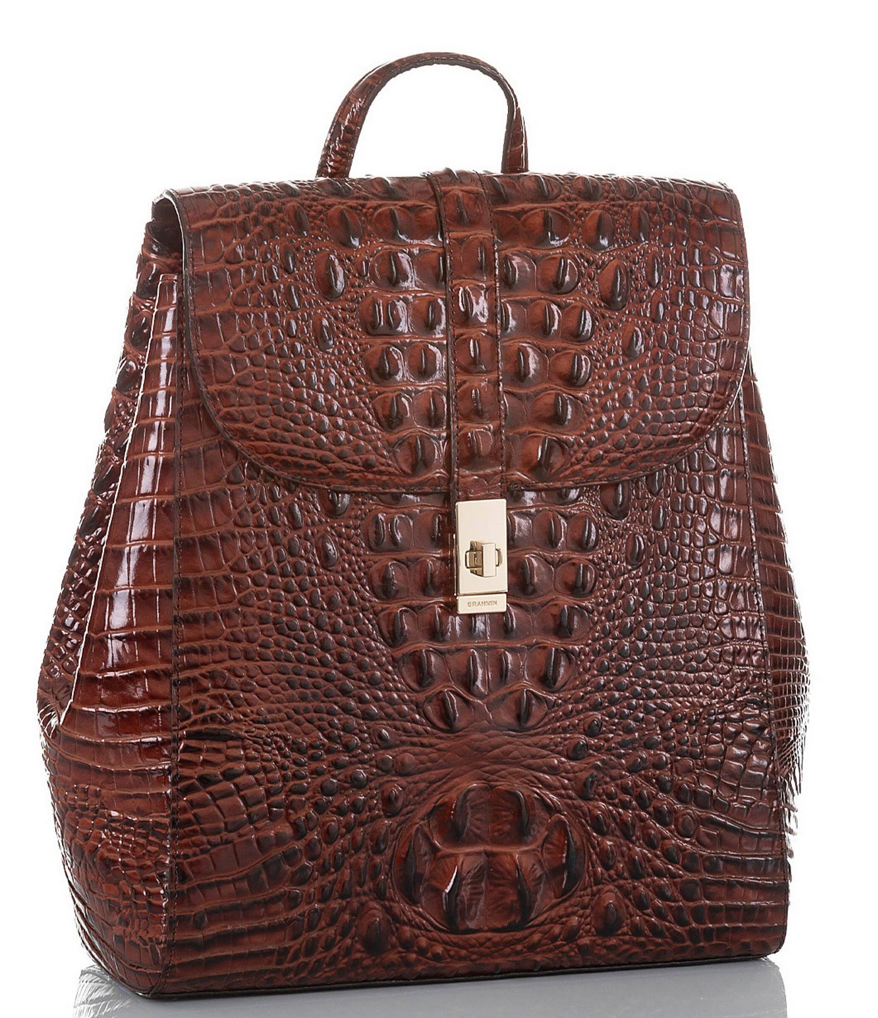 Brahmin Sadie Croc Embossed Leather Backpack - Pecan Melbourne