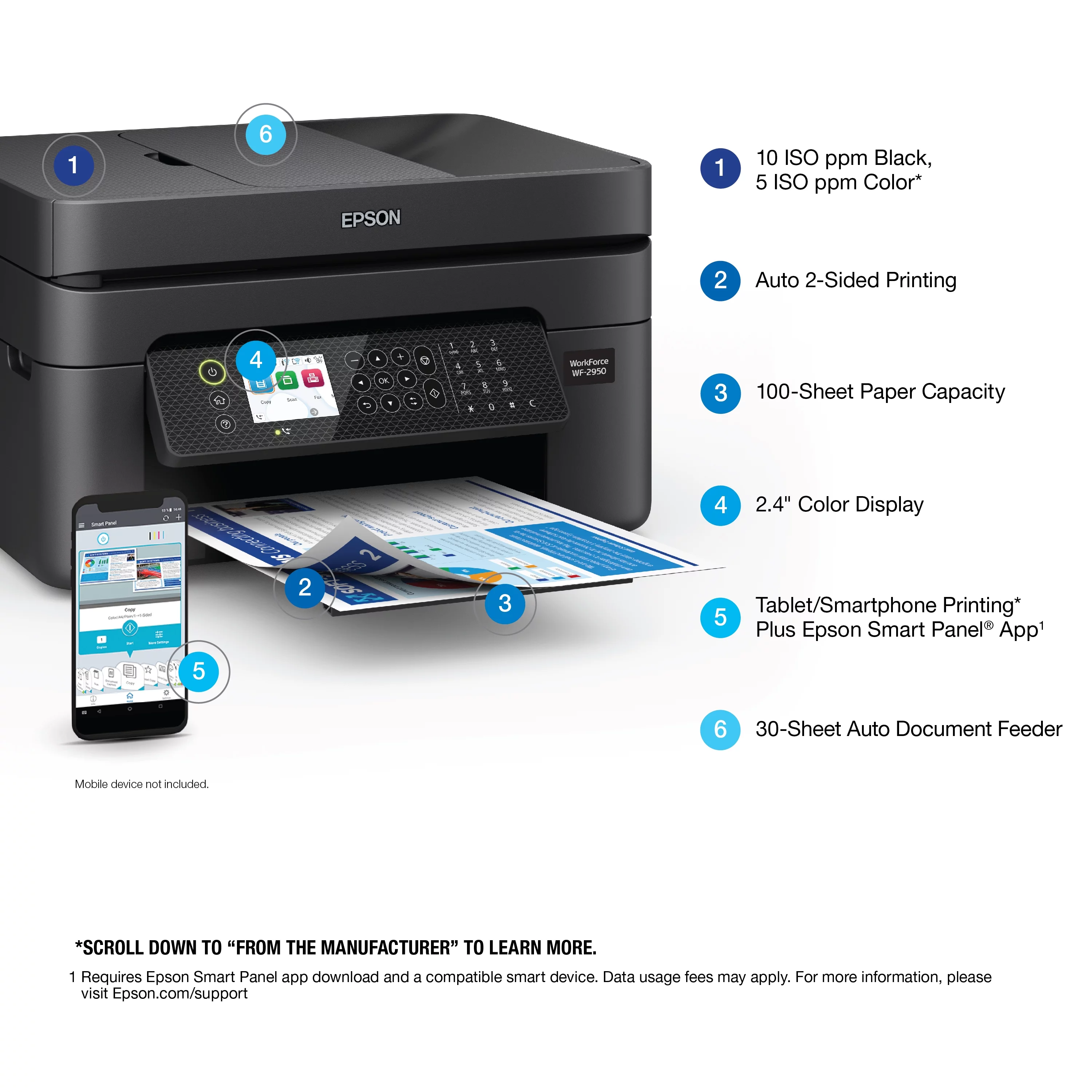Epson WorkForce WF-2950 All-in-One Wireless Color Printer with Scanner, Copier and Fax