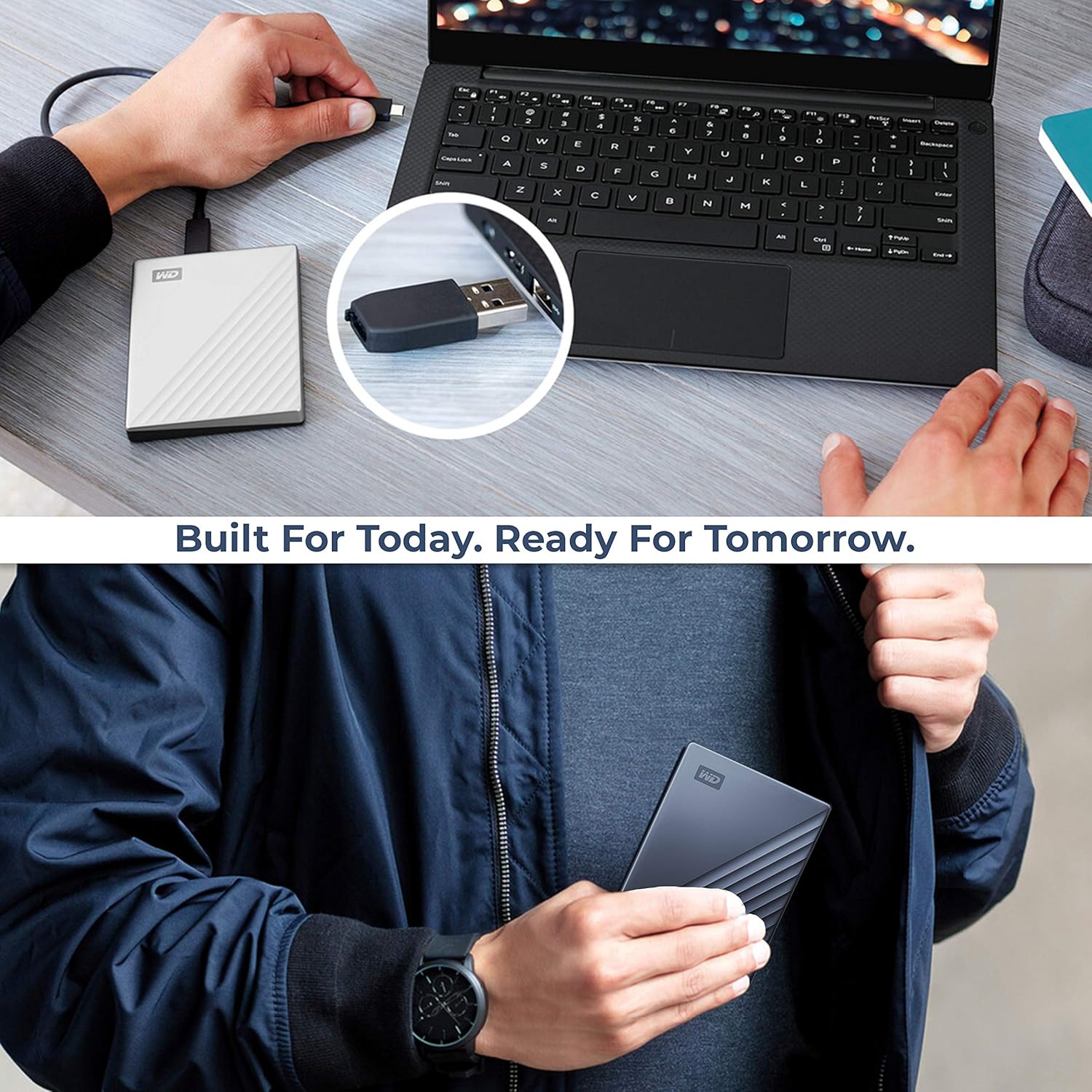WD 2TB My Passport Ultra USB 3.0 Type-C Slim Portable External Hard Drive (Blue) + Compact Hard Drive Case (Navy Blue)