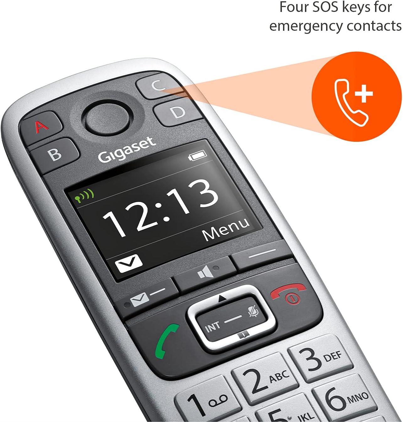Gigaset E560A – Cordless Phone for Seniors with Answering Machine and SOS Key, Brilliant Sound Quality and Volume Amplification - Made in Germany (Platinum, Pack of 1)