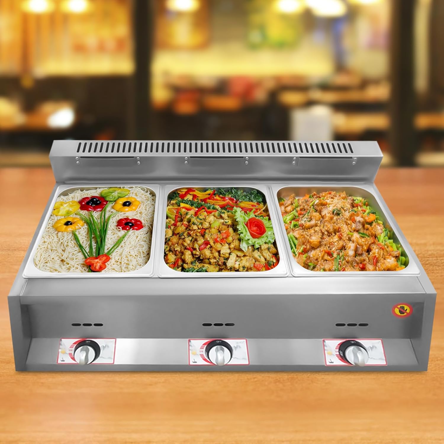 LPG Gas Deep Fryer, Propane LPG Commercial Countertop Deep Fryer Machine, 3x6L Stainless Steel Gas Food Warmer For French Fries Restaurant Home Kitchen