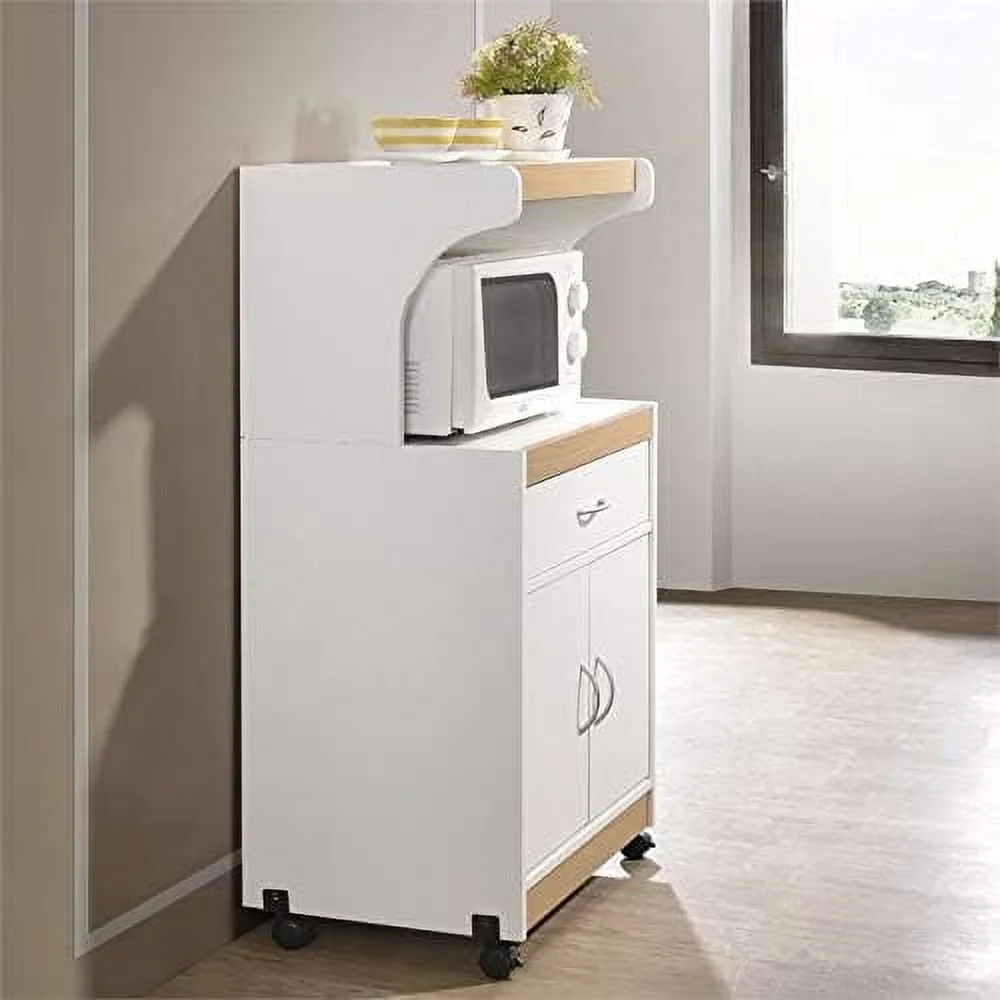Microwave Kitchen Cart With Utenstil Drawer And Storage Cabinet In White