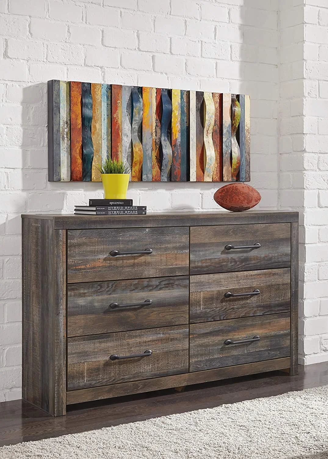 Ashley Furniture Drystan 6 Drawer Dresser in Burnt Orange and Teal