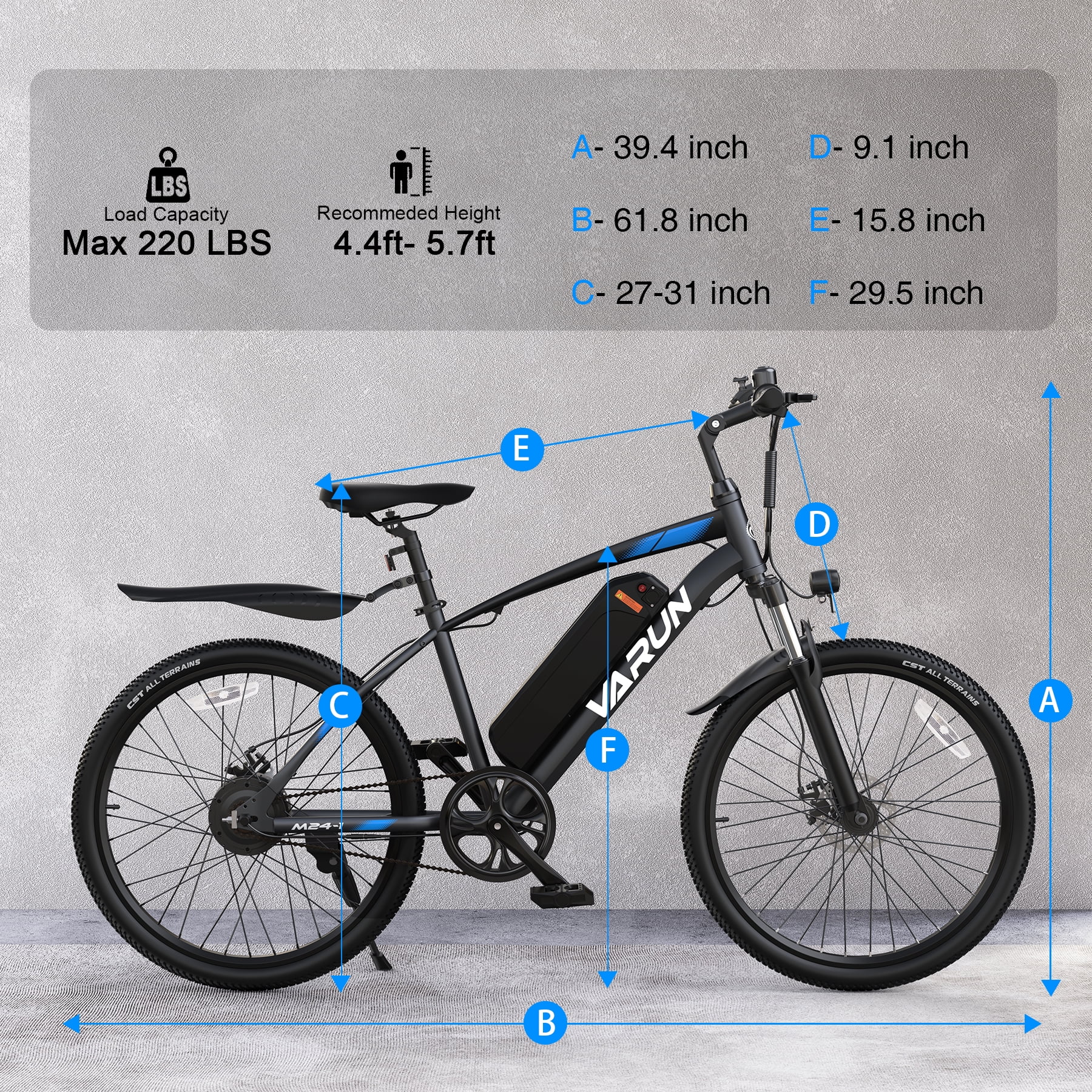VARUN Electric Bike for Adults, 350W 20MPH Commuter Ebike with 36V Removable Battery, 24'' Electric Mountain Bike with Front Fork Suspension and Dual Disc Brakes - Curated Treasures Market