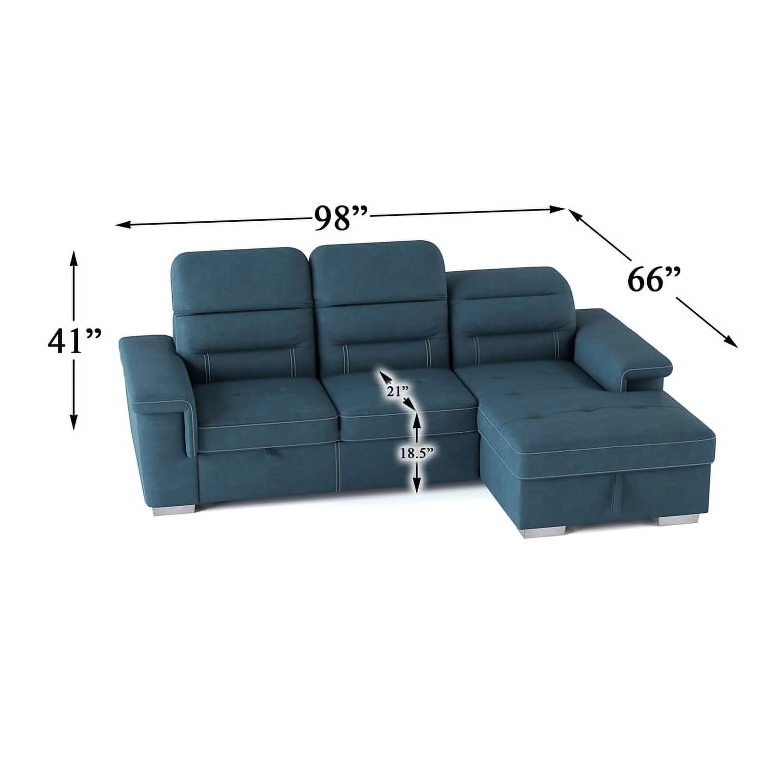 Lexicon Alfio Microfiber Sectional Sofa with Pull Out Bed in Blue
