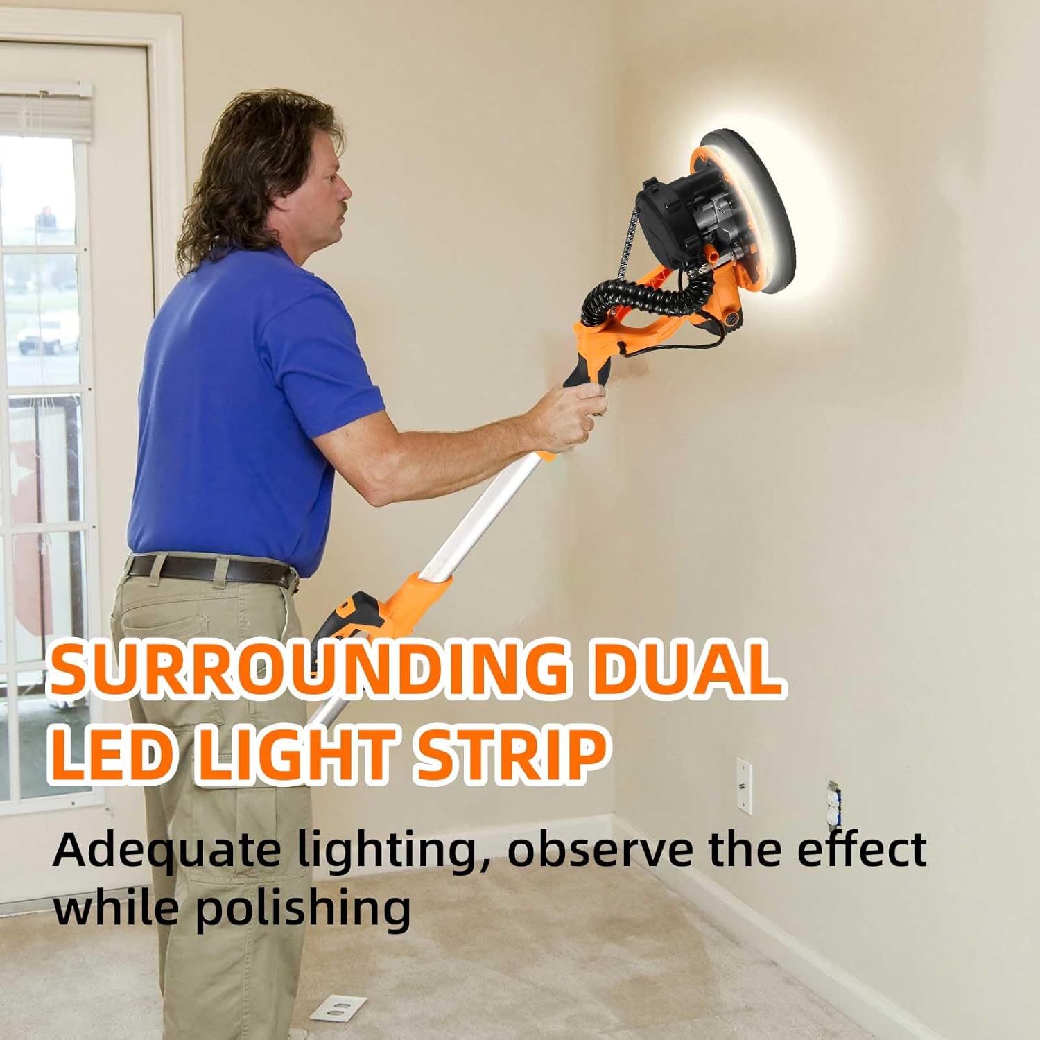 Electric Drywall Sander with Vacuum, 1390W Wall Sander Popcorn Ceiling Removal Tool, 13ft Cord, Extendable & Foldable Handle, Auto Dust Collection, LED Worklights for Wall Ceiling