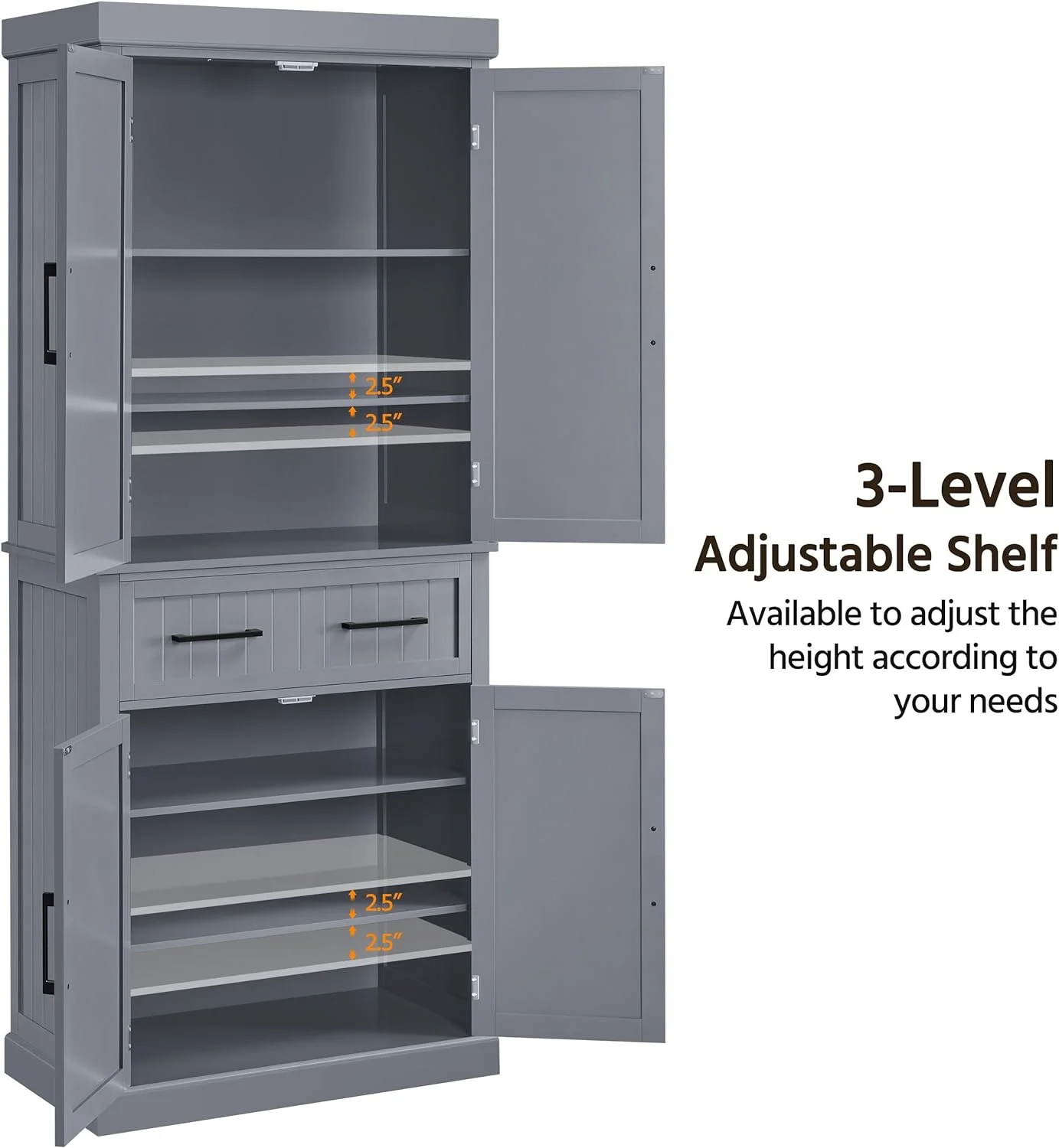 72.5" Kitchen Pantry Storage Cabinet with Drawer, Freestanding Pantry Cupboard with Doors and 2 Adjustable Shelves, Modern Utility Pantry Cabinet for Dinning Room, Living Room, White