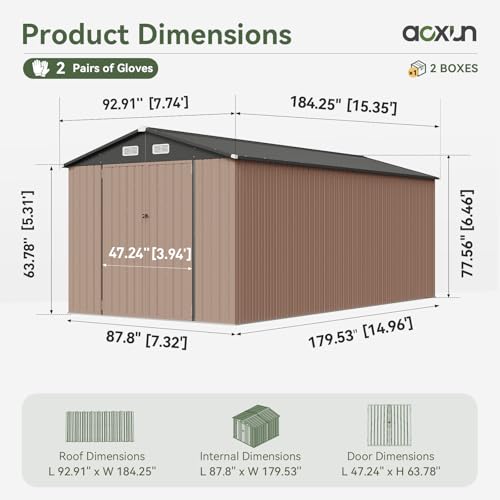 Aoxun 10 x 12FT Outdoor Storage Shed with Double Hinged Large Door Utility Garden Shed with Lockable Door & Sloped Roof Metal Sheds Outdoor Storage for Garden, Backyard, Patio and Backyard, Brown