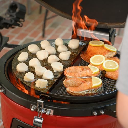 Kamado Joe Pellet Joe Grill, Classic Joe, 18-inch Ceramic Wood Pellet Grill and Smoker with Cart, Side Shelves, Stainless Steel Grates and 250 Cooking Square Inches in Red, Model KJ15260020