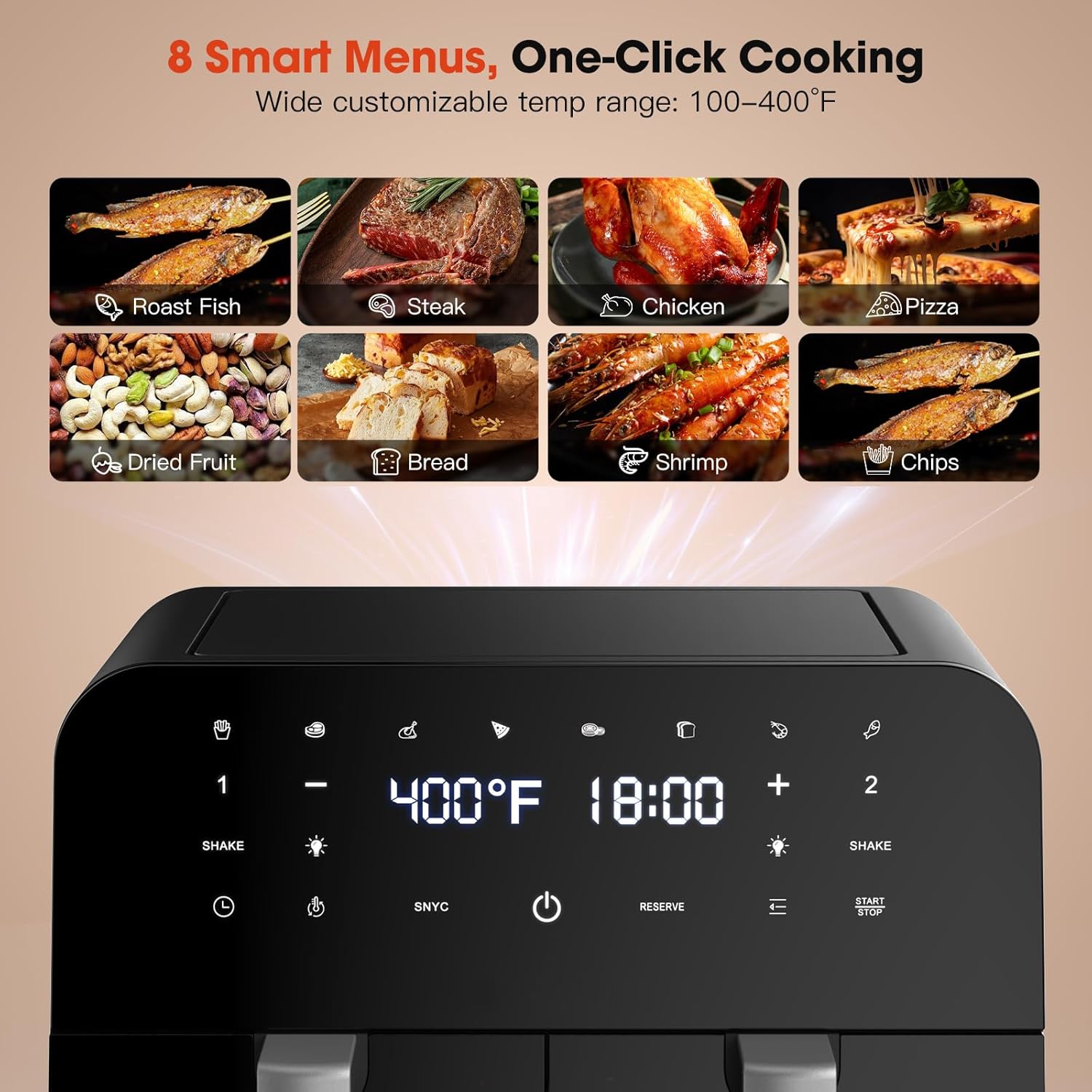 Dual Air Fryer 9 Qt, Dual Basket Air Fryer with Visible Window, Large Double 4.5 Qt Airfryer with Independent Temperature Control, 8-in-1 Functions that Crisps, Broils, Roasts, Dehydrate, Bake, Reheat