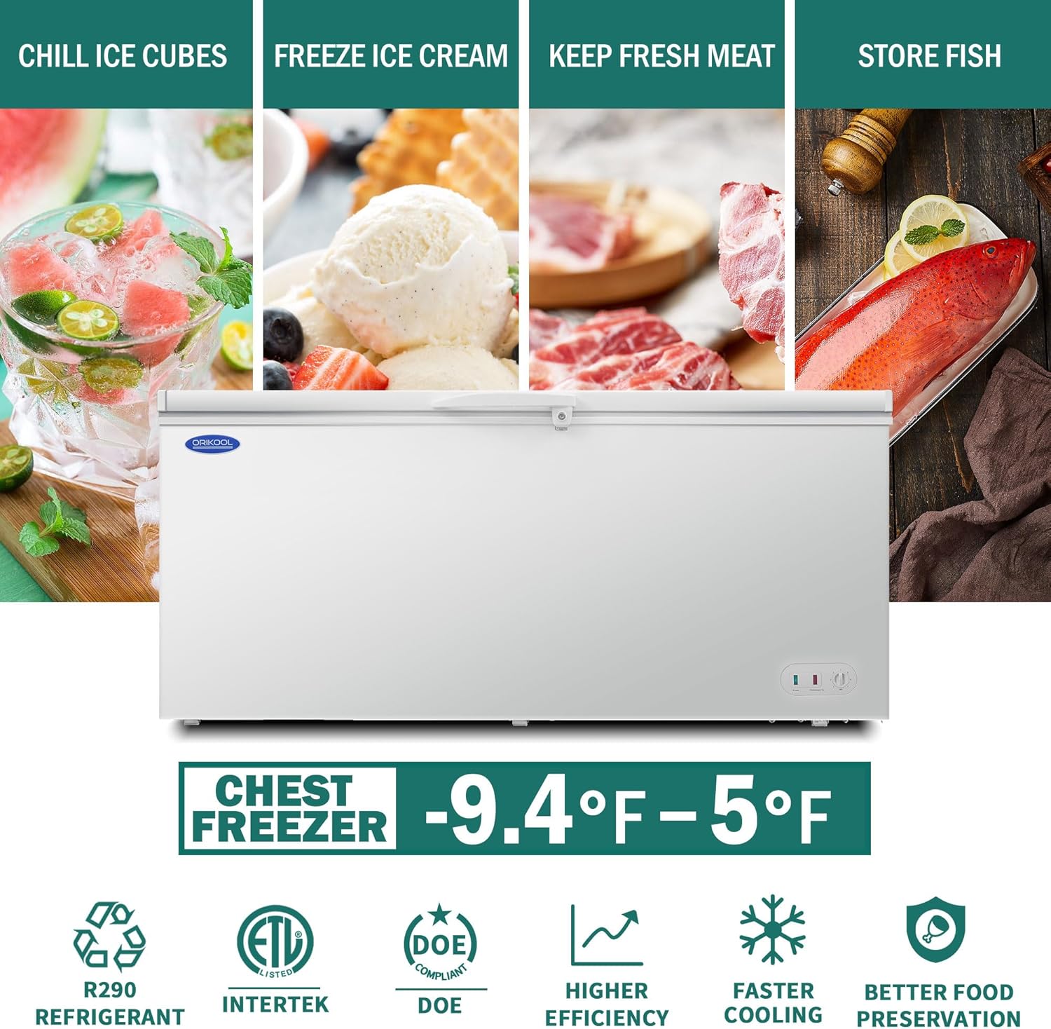 Chest Freezer 20.1 Cu.ft Solid Top Commercial Deep Chest Freezers with Lockable Stay-Open Lid Painted for Back-of-House Bulk Storage