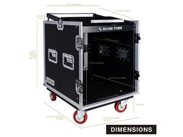 Sound Town 12-Space Pa/dj Rack/Road ATA Server Case with Slant Mixer Top and 25.6 Inches Lid to Lid Depth (STMR-S12UW)
