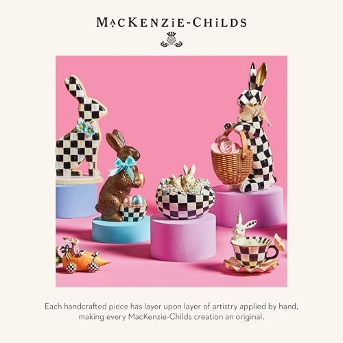MACKENZIE-CHILDS Peekaboo Egg, Cute Easter Bunny Decor, Spring and Easter Egg Decor, Black-and-White Courtly Check
