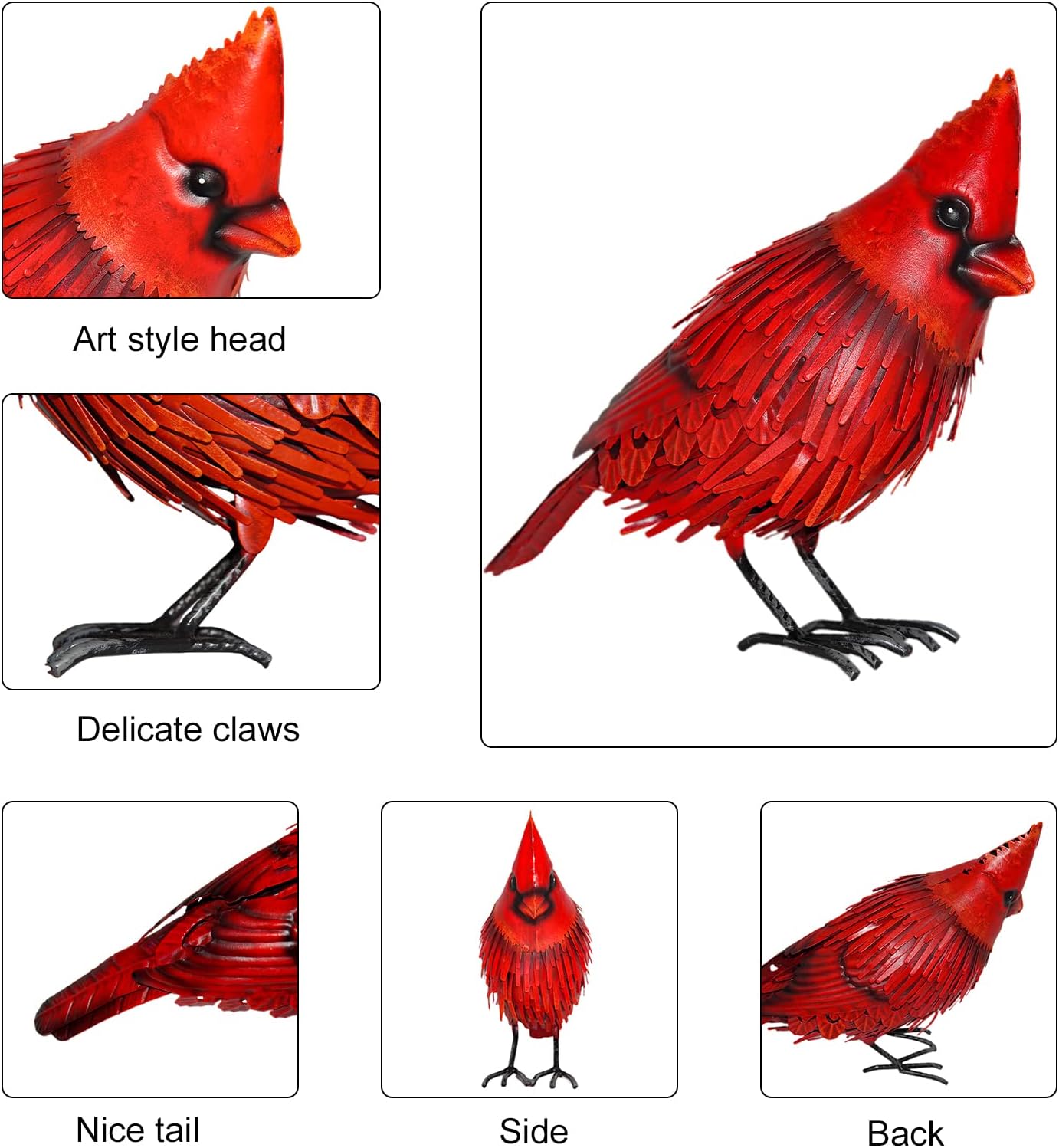 Metal Cardinal Garden Decor Outdoor, Creative Large Red Bird Statue Yard Ornament, Cardinal Garden Decorations Yard Art for Patio Lawn Pathway Courtyard Vacation Holiday Collectible