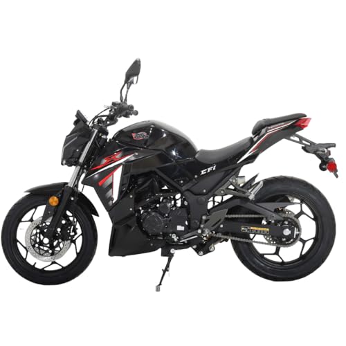 X-PRO Python 250 Electronic Fuel Injection Street Motorcycle with Manual Transmission, Electric Start! 17" Wheels! Assembled In Crate! (Black)