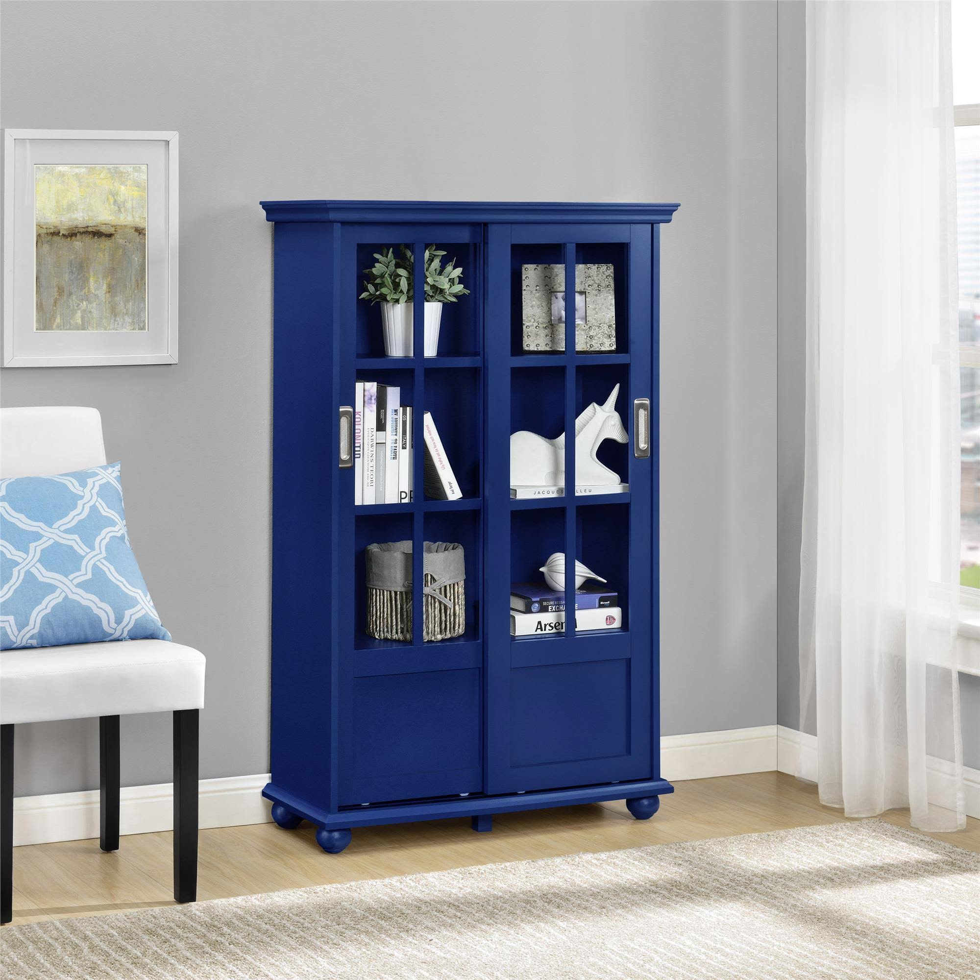 Sona Bookcase with Sliding Glass Doors, N/A / Blue