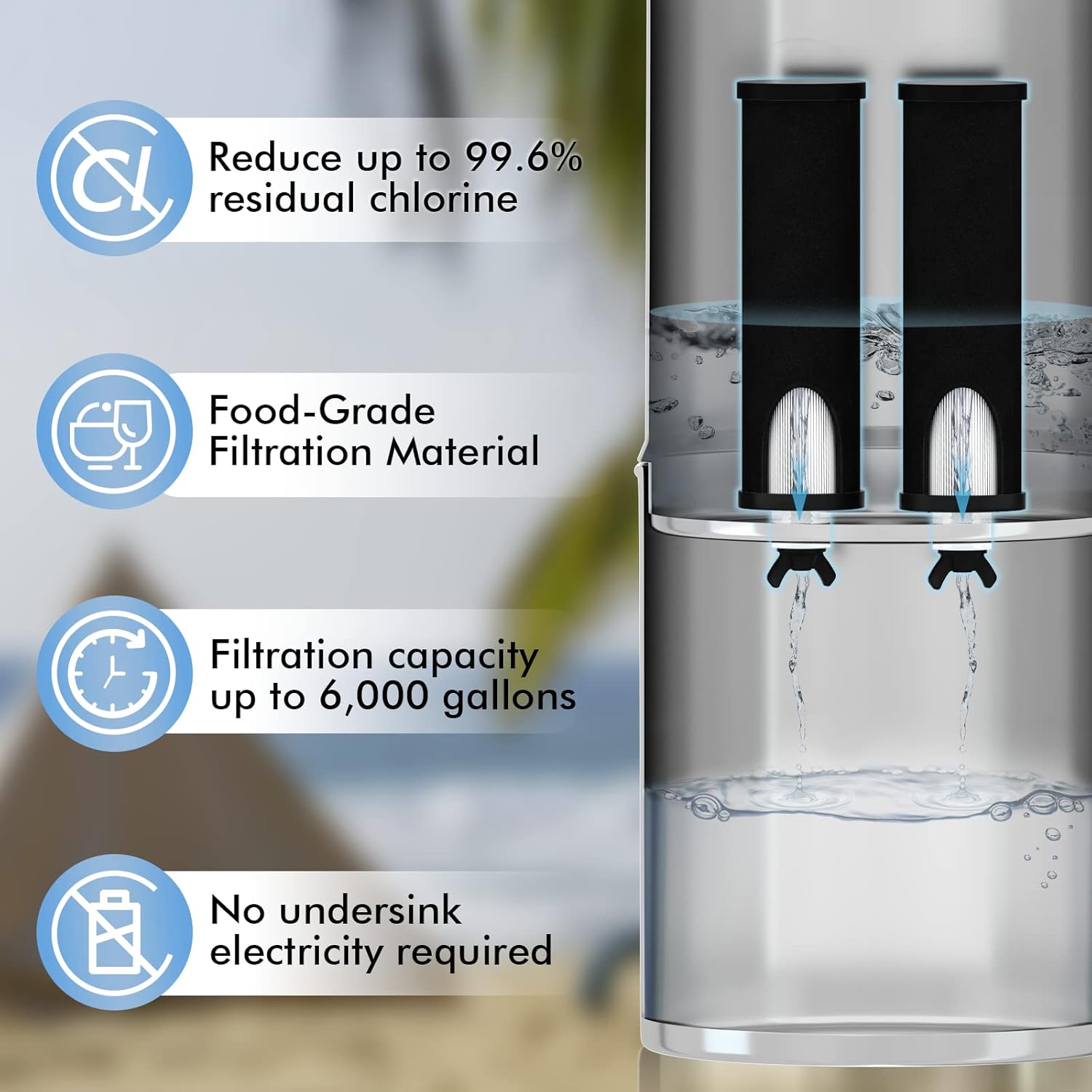 Purewell Stainless Steel Gravity-Fed Water Filter, High Capacity 2.9 Gallon with 2 Purification Elements for Home and Camping Use