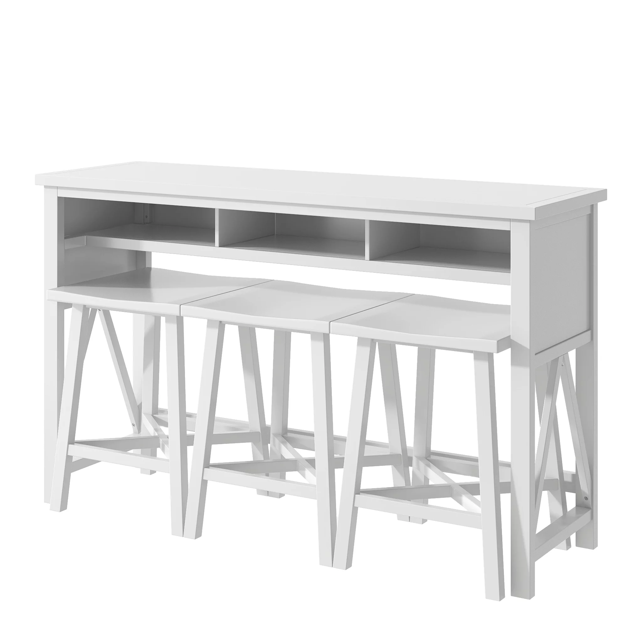 60" Dining Table Set for 3, Farmhouse Counter Height 4-Piece Dining Table Set, Console Kitchen Table Set with 3 Stools for Small Places Home Bar Pub