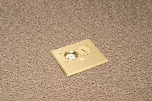 Arlington FLBA101MB-1 Adjustable Rectangular Floor Outlet Electrical Box Kit with Brass Metal COVER, Fits Up to 2-Inch Floors, 1