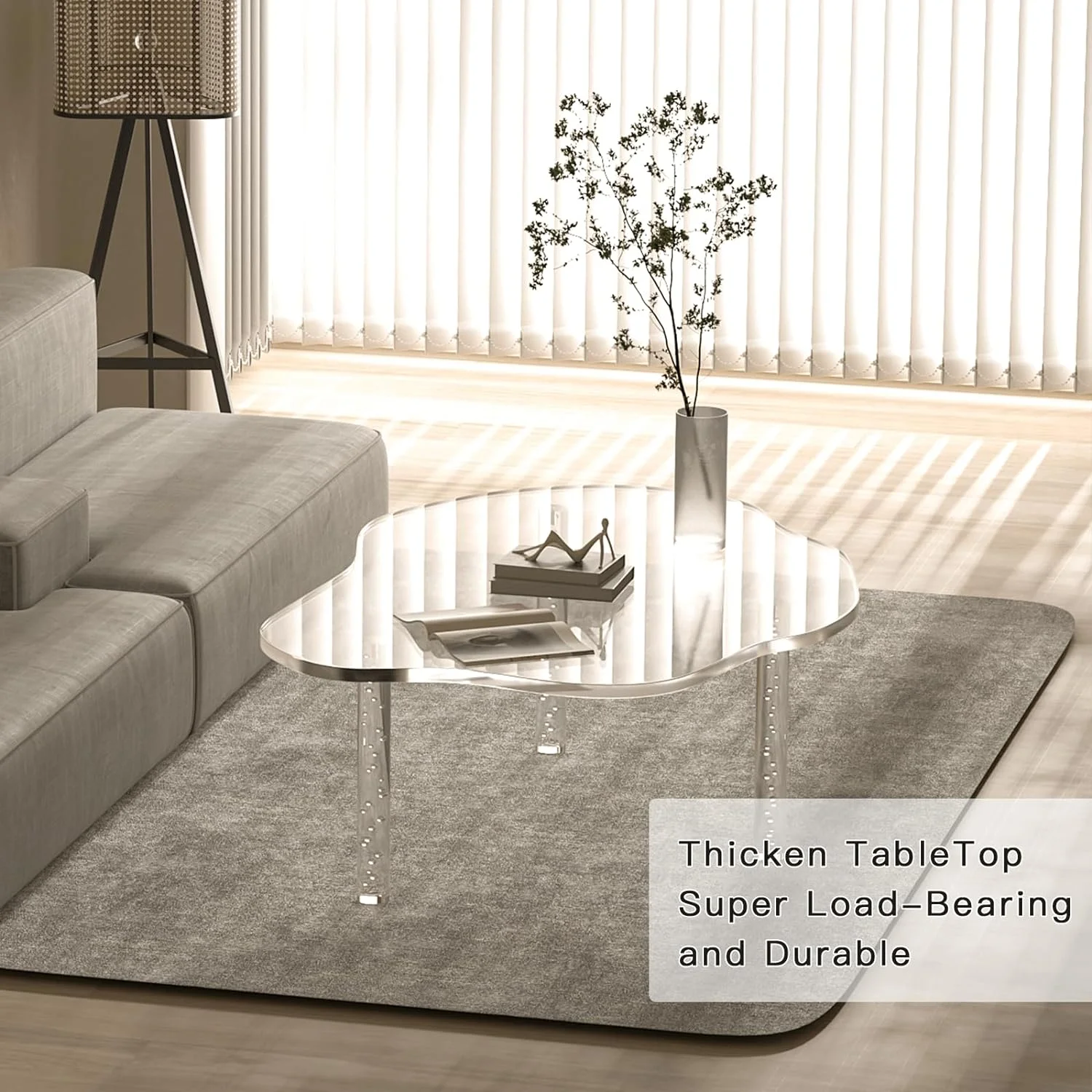 RUNFAYBIU Acrylic Cloud Shape Coffee Table  39"x28"x16" Modern Irregular Waterfall Clear Coffee Table  with 3 Solid Bubble Legs for Living Room Home Decor