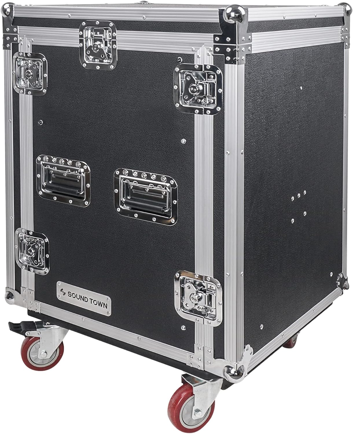 Sound Town 8U PA DJ Pro Audio Rack/Road ATA Case with 13U Slant Mixer Top, 23.5’’ Rackable Depth and Casters, 8 Space Size, Pro Tour Grade (STMR-8UW)