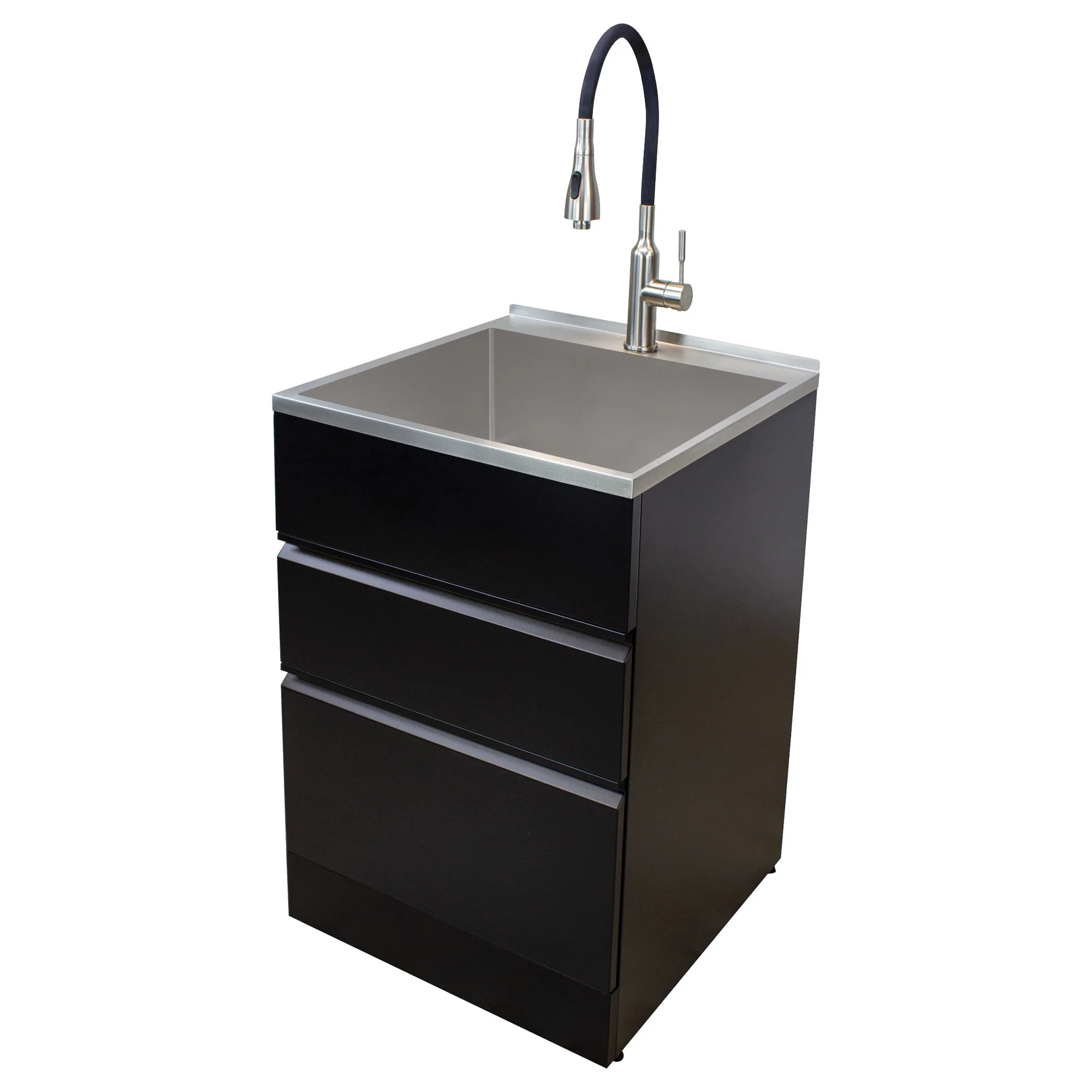Transolid TC2D-2222-BB All-in-One 22 in. x 22 in. x 35 in. Metal Undermount Laundry/Utility Sink and Cabinet in Matte Black - Curated Treasures Market