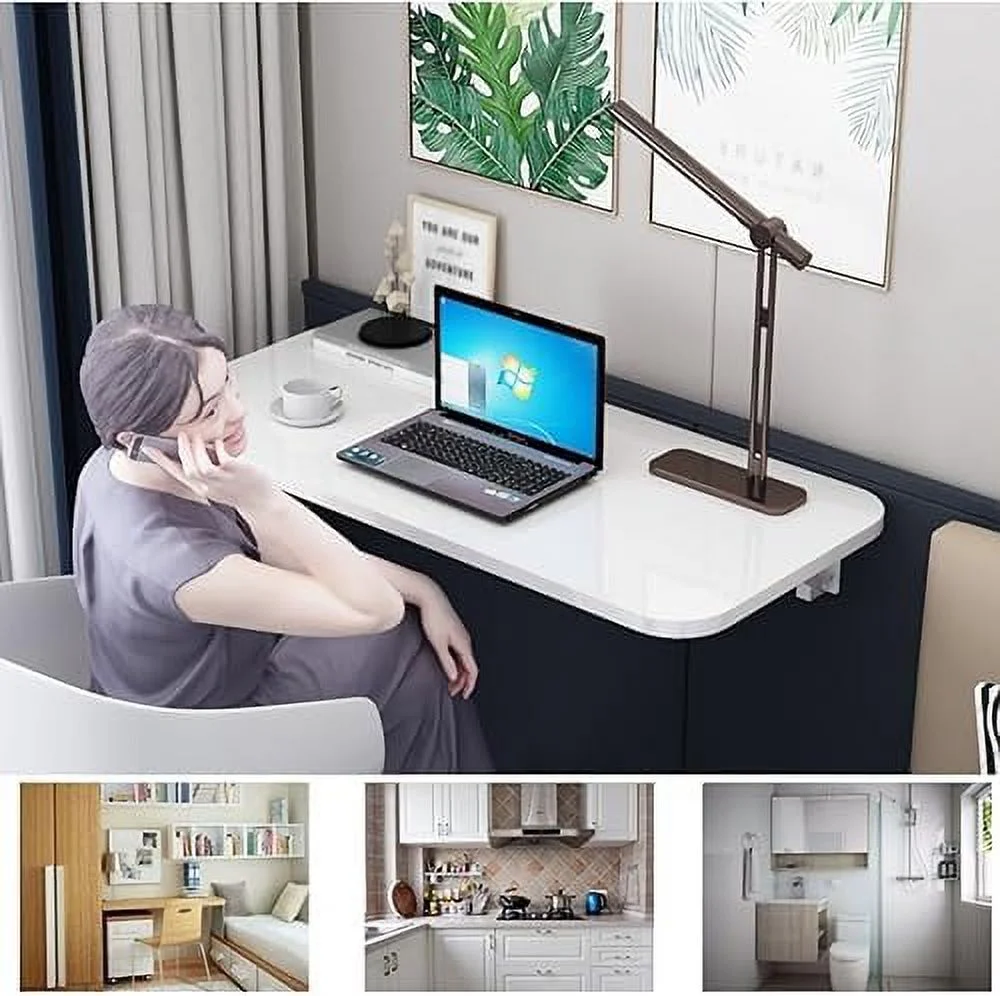NLIBOOMLife Laundry Floating Folding Table  Wood Wall Mounted Table  Bracket Heavy Duty  Drop Leaf Dining Stable Sturdy Table Small Wooden Desk Wall Table for Kitchen Laundry Office Room