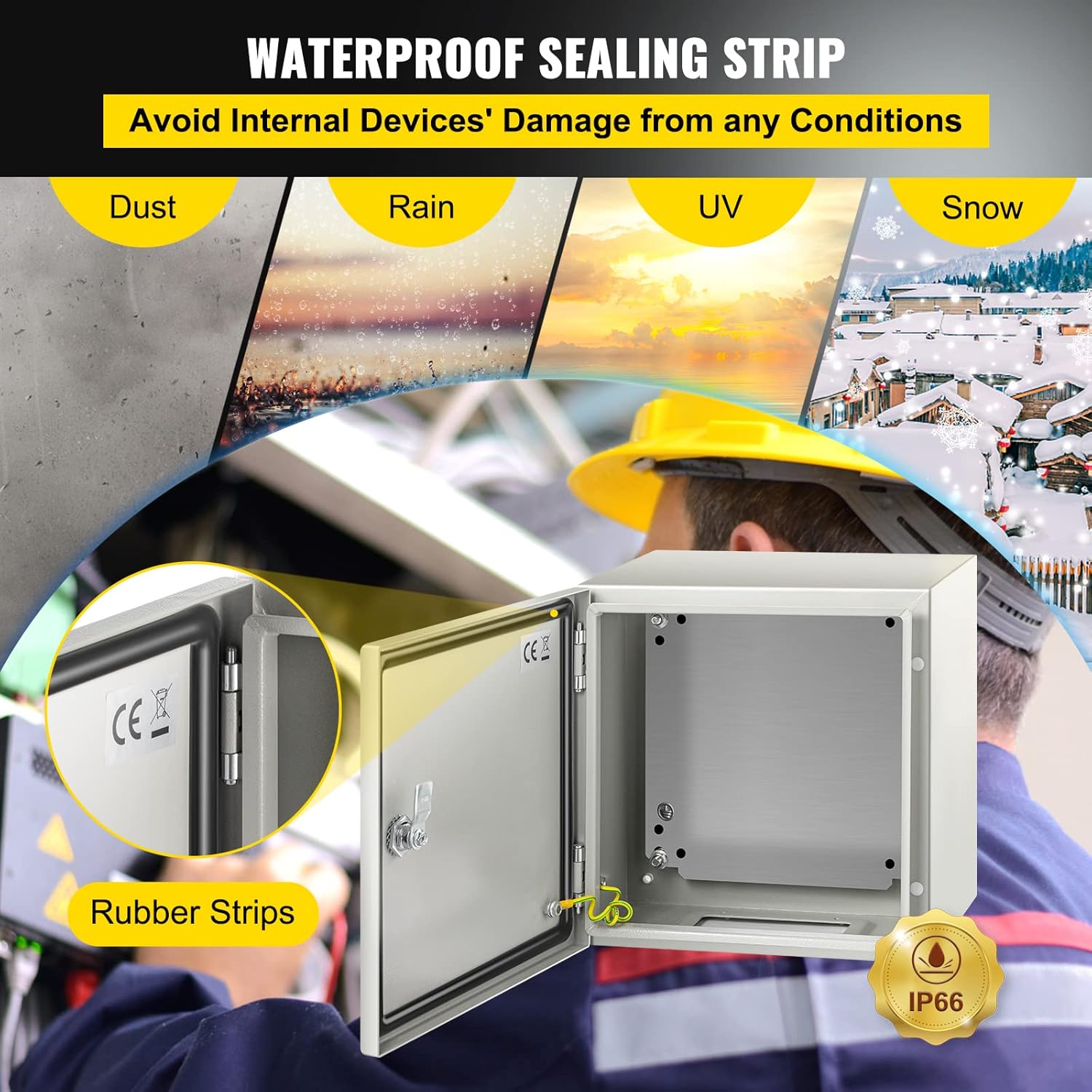 VEVOR NEMA Steel Enclosure, 12 x 10 x 6'' NEMA 4X Steel Electrical Box, IP66 Waterproof & Dustproof, Outdoor/Indoor Electrical Junction Box, with Mounting Plate