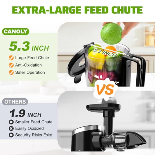 Cold Press Juicer, 5.8" Wide Feed Chute Juice Extractor Machine with 400W, High Juice Yield, Slow Masticating Juicer for Whole Vegetables & Fruits, Metallic Silver