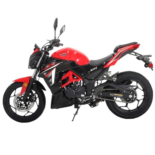 X-PRO Python 250 Electronic Fuel Injection Street Motorcycle with Manual Transmission, Electric Start! 17" Wheels! Assembled In Crate! (Black)