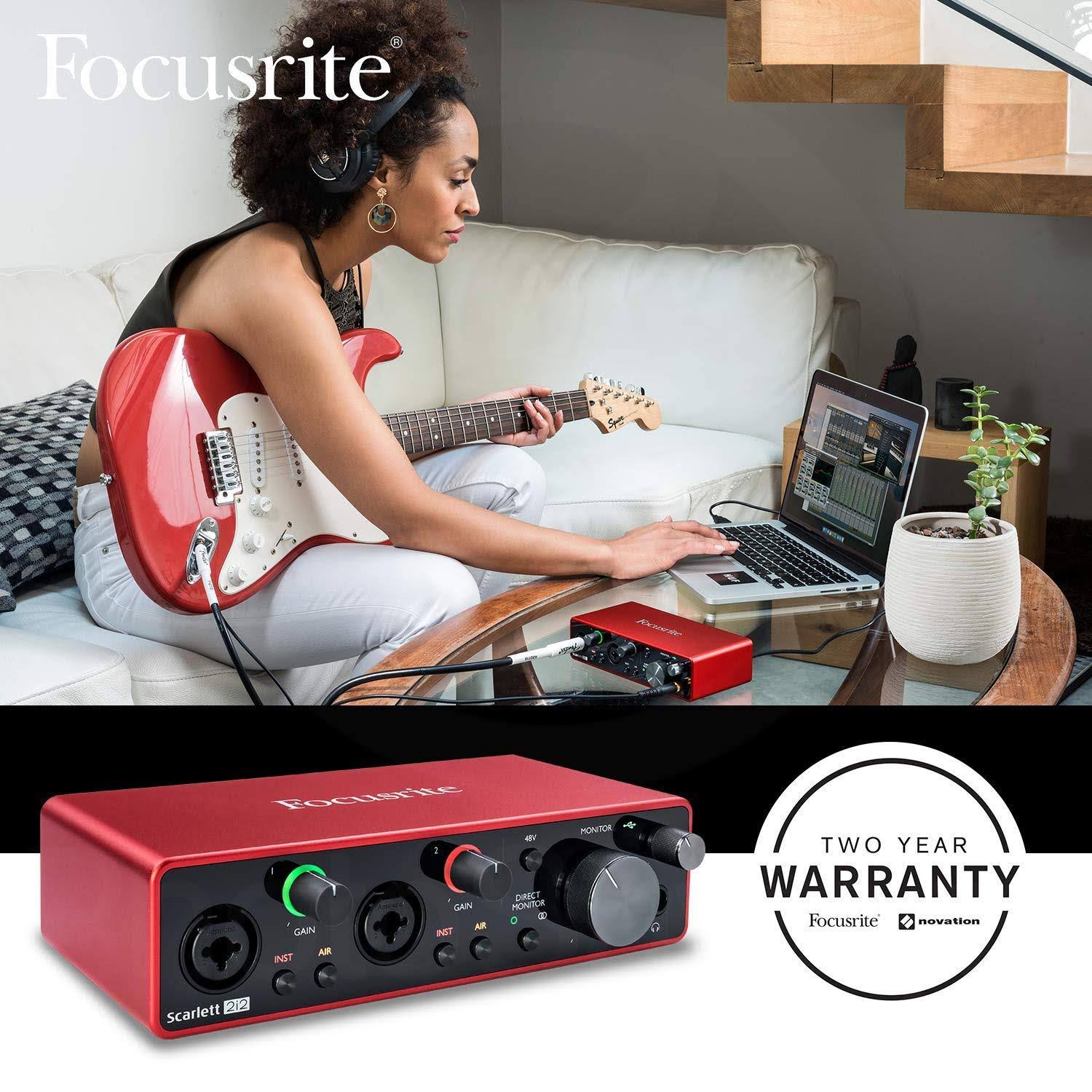 Focusrite Scarlett 2i2 2-in 2-OUT USB Recording Audio Interface (3rd Generation) + Samson SR360 Over-Ear Dynamic Headphones, Cab