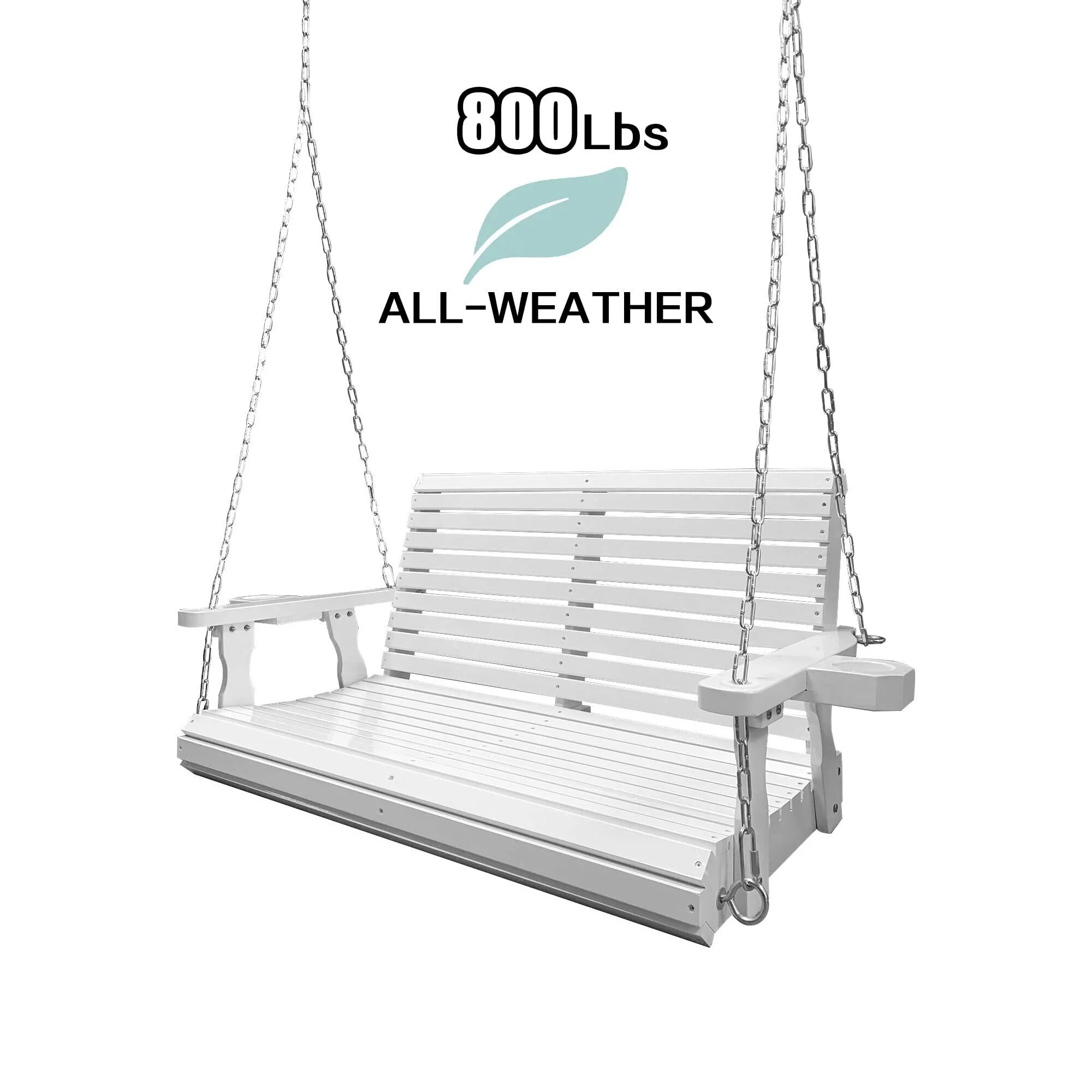 2 Person Solid Wood Porch Swing - N/A White