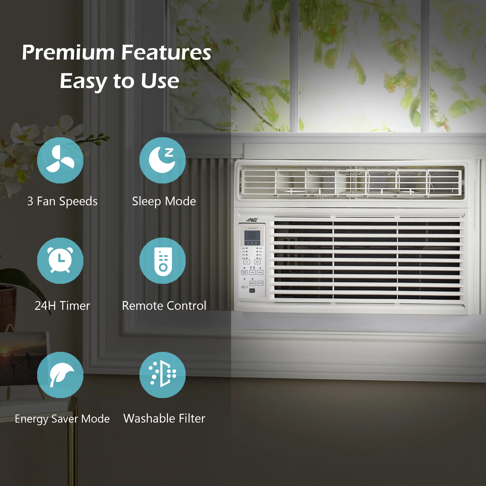 Arctic King 14,500 BTU Window Air Conditioner, Cools up to 700 Sq. Ft, with Digital Panel and Remote Control, Easy Installation, for House, Apartment, and Office