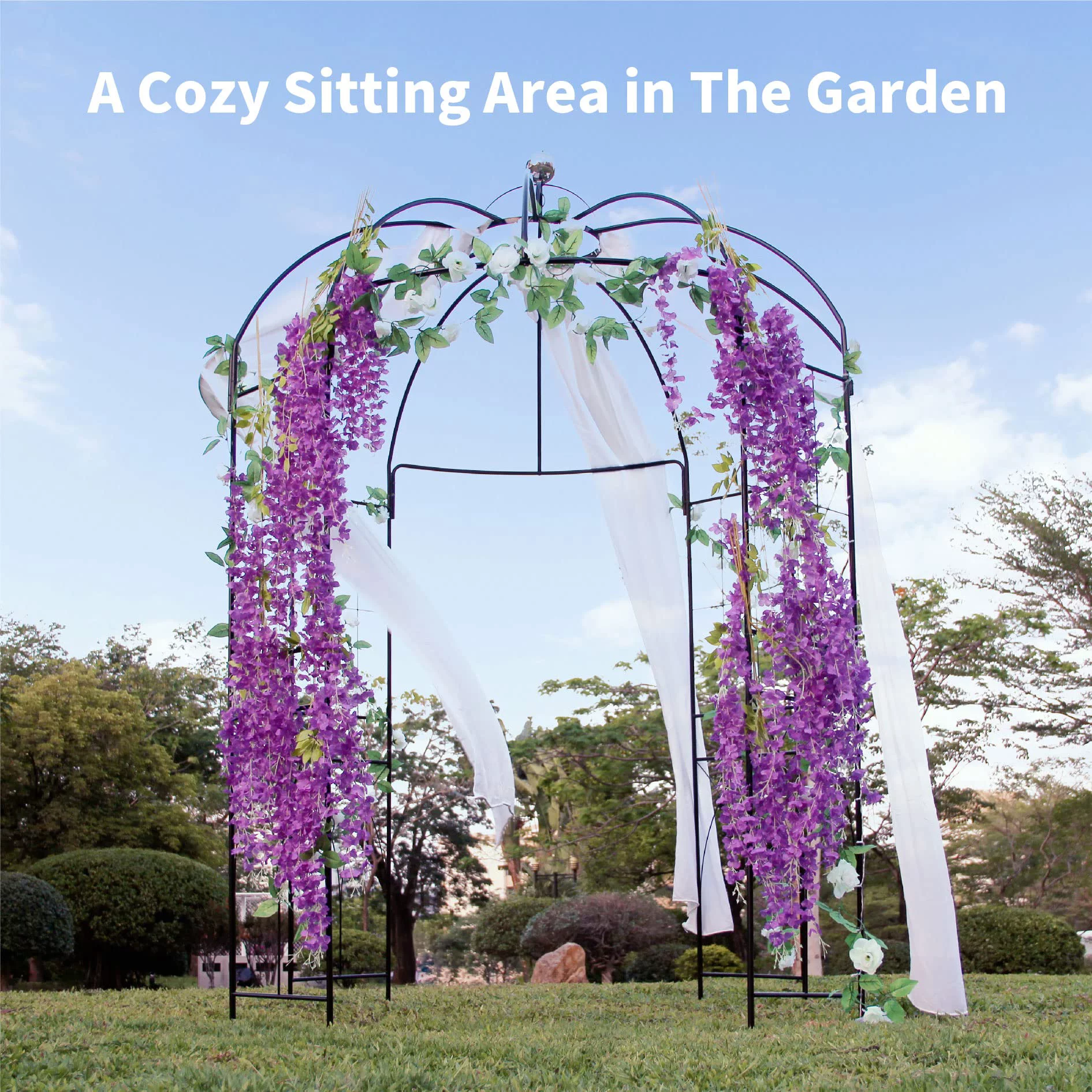Metal Garden Arch, 81.3" Diameter x 114.2" High, Iron Birdcage-Shaped Garden Gazebo for Wedding Ceremony, Outdoor, Climbable Vine, Rose, Dark Rust Color, Black
