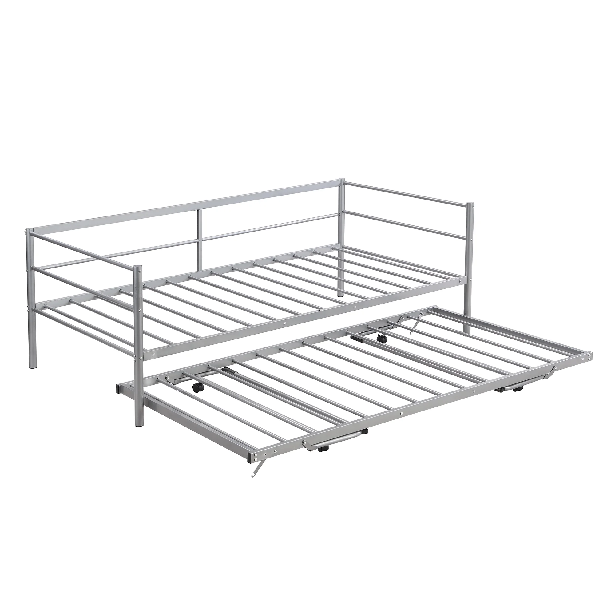 Euroco Metal Twin Size Platform Bed, Convertible Daybed with Trundle Bed, Pop Up Trundle for Guests and Extra Storage, Silver