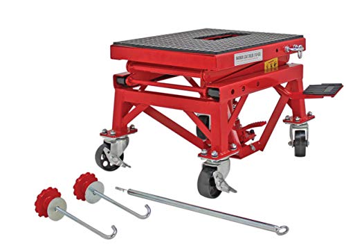 Extreme Max 5001.5083 Ultra-Stabile Hydraulic Motorcycle Lift Table with Foot Pad Lift Function - Raises Bikes from 13.25" to 34", 300 lbs. Weight Capacity, Red