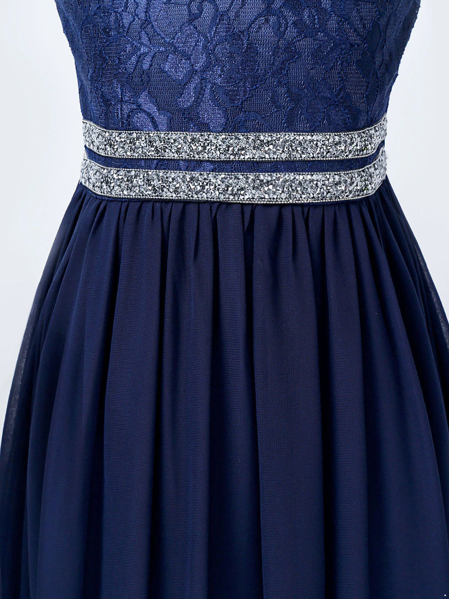 iiniim Kids Lace Floral Flower Girls Dress Sequins Halter Chiffon Dress Long Maxi Junior Bridesmaid Gown A Navy Blue 12 - Curated Treasures Market