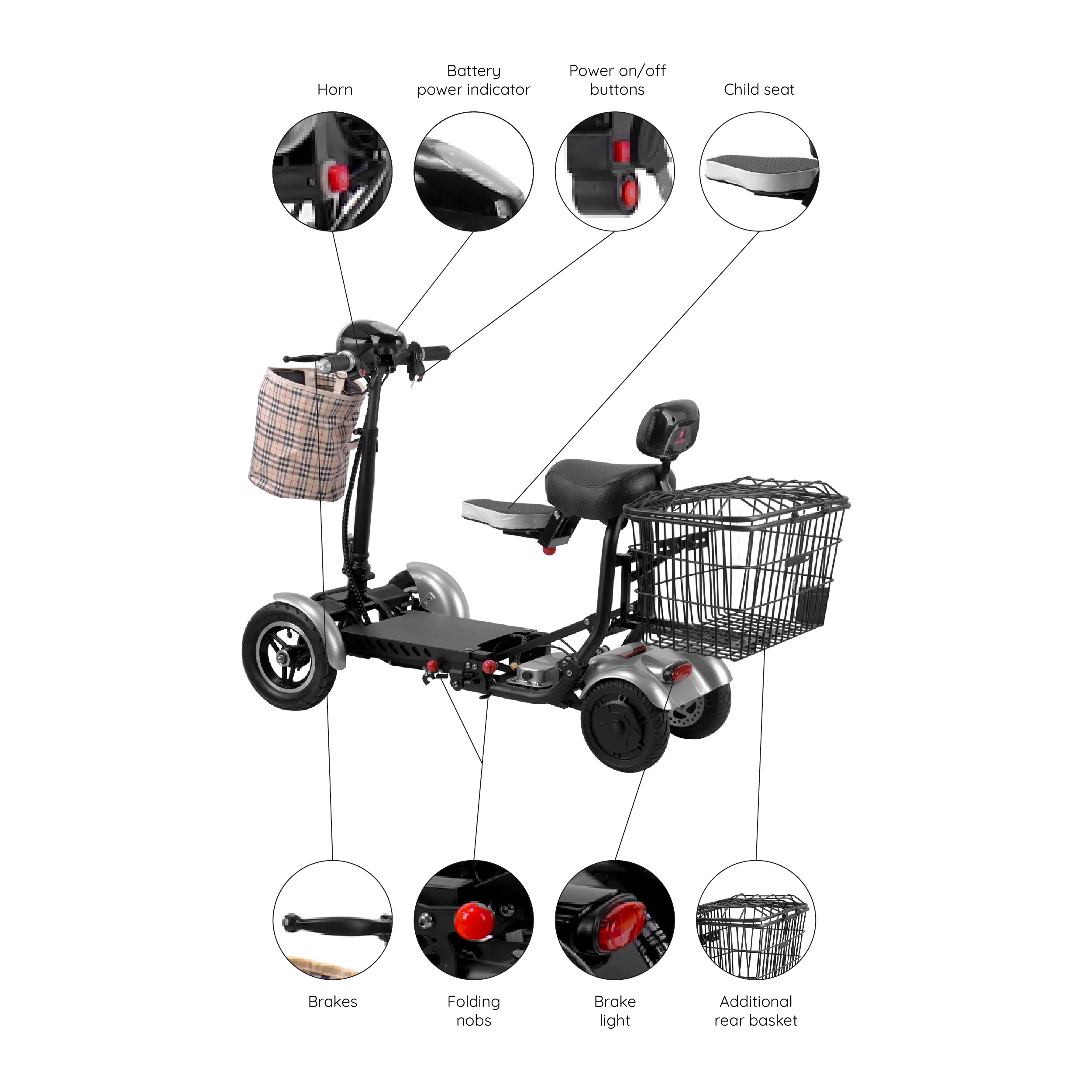 Bangeran Electric Mobility Scooter, 4 Wheel Foldable Portable, Up to 12 Miles - Blue