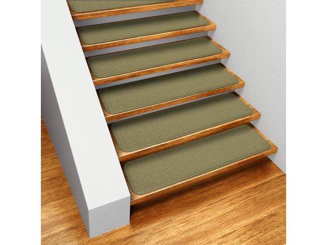 House, Home and More Set of 12 Skid-Resistant Carpet Stair Treads - Olive Green - 9 in. x 36 in.