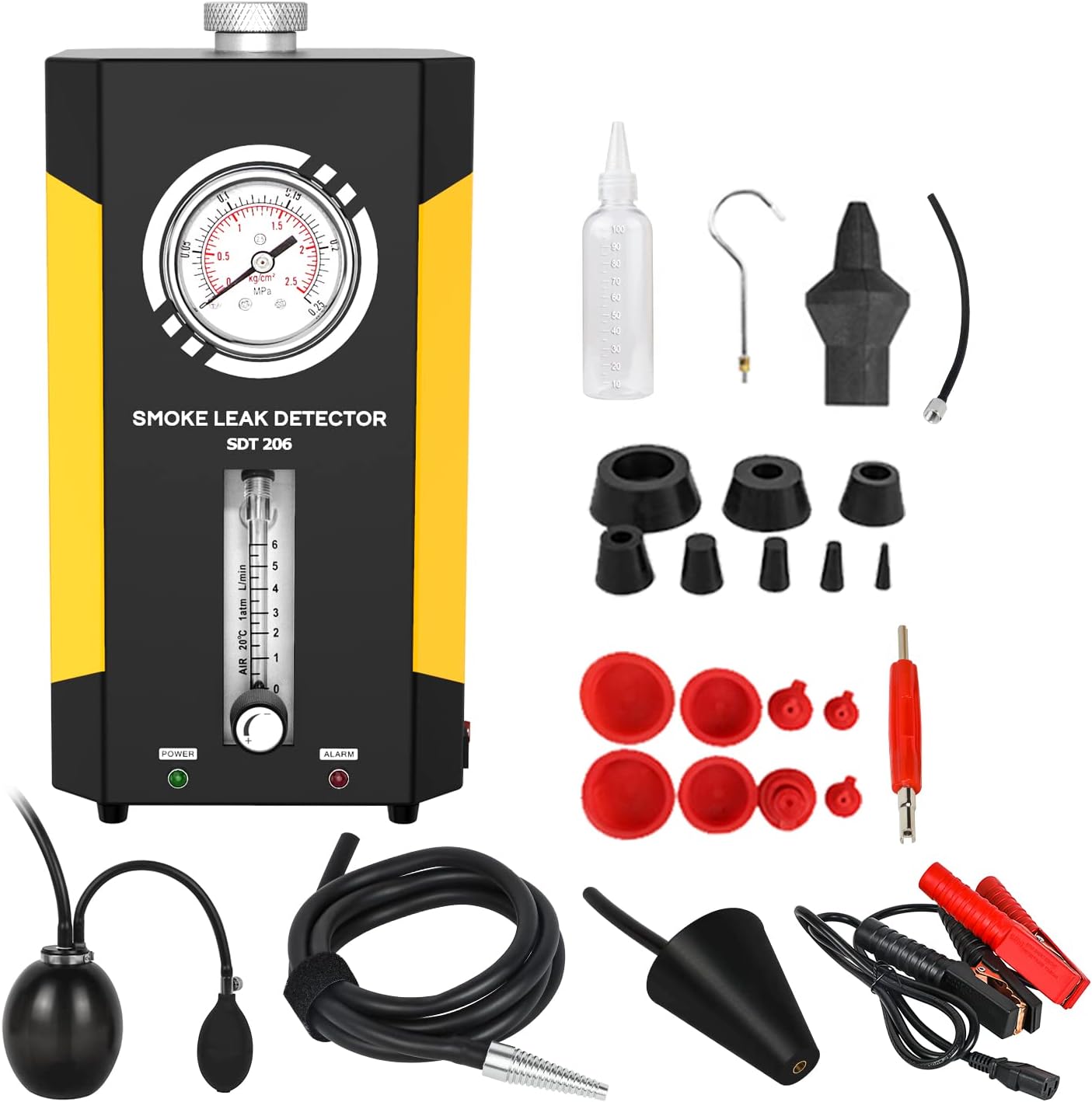 VKALTUL Automotive Smoke Machine Leak Detector EVAP 12V Car Pipe System Smoke Tester with Adjustable Flow Meter for Vehicles Motorcycles