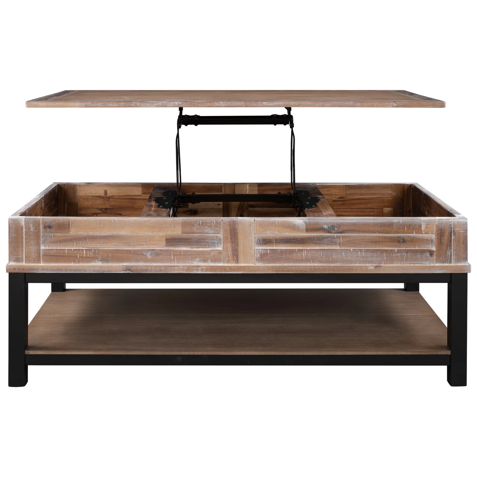 Lift Top Coffee Table with Hidden Storage Compartment and Lower Shelf for Living Room, Solid Wood Legs Inner Storage Space and Shelf for Living Room - Curated Treasures Market