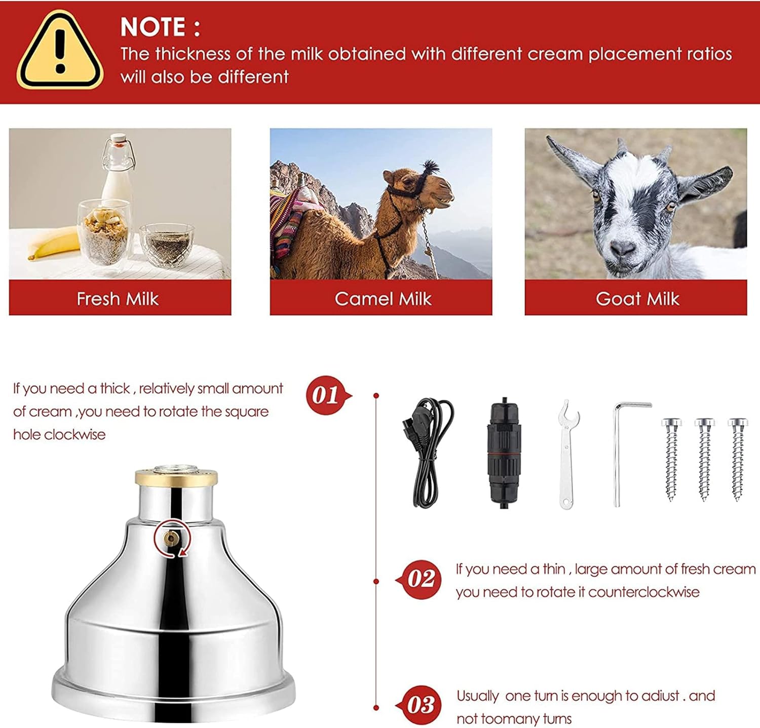 Electric Cream Separator Stainless Steel 50L/H - Turn Raw or Whole Milk into Cream and Skim Milk with Milk Cream Centrifugal Separator - Ideal for Goat and Cow Milk