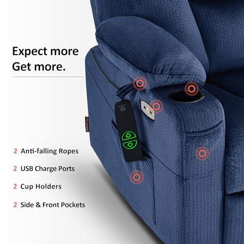MCombo Small Power Lift Recliner Chair with Massage and Heat for Petite People, Cup Holders, USB Ports, Side Pockets, Fabric 7569 (Small-Regular, Brown)