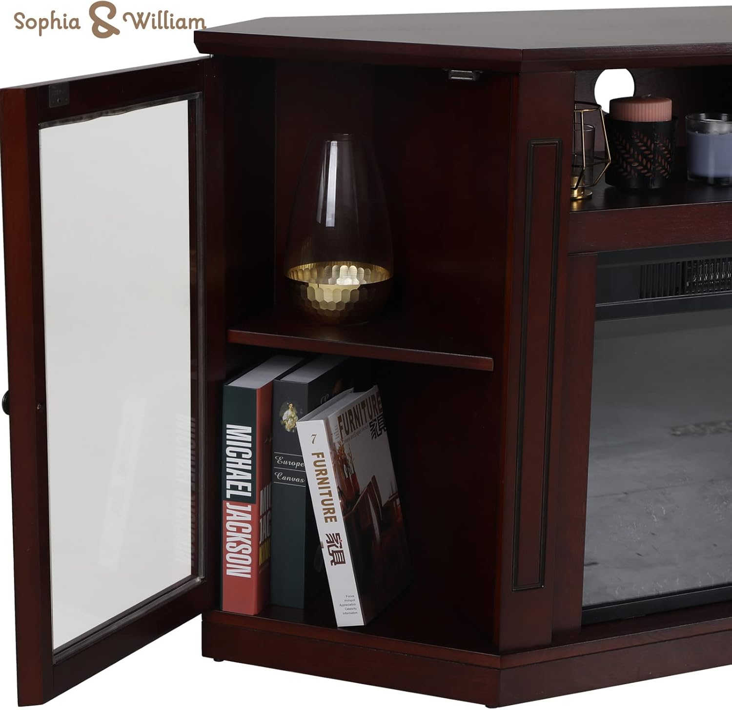 Sophia & William Farmhouse Electric Fireplace TV Stand for TV's Up to 65, Accent Decorative Barn Door Storage Cabinet Chest with 23 Insert Fireplace for Living Room Bedroom Home Office, Burlywood