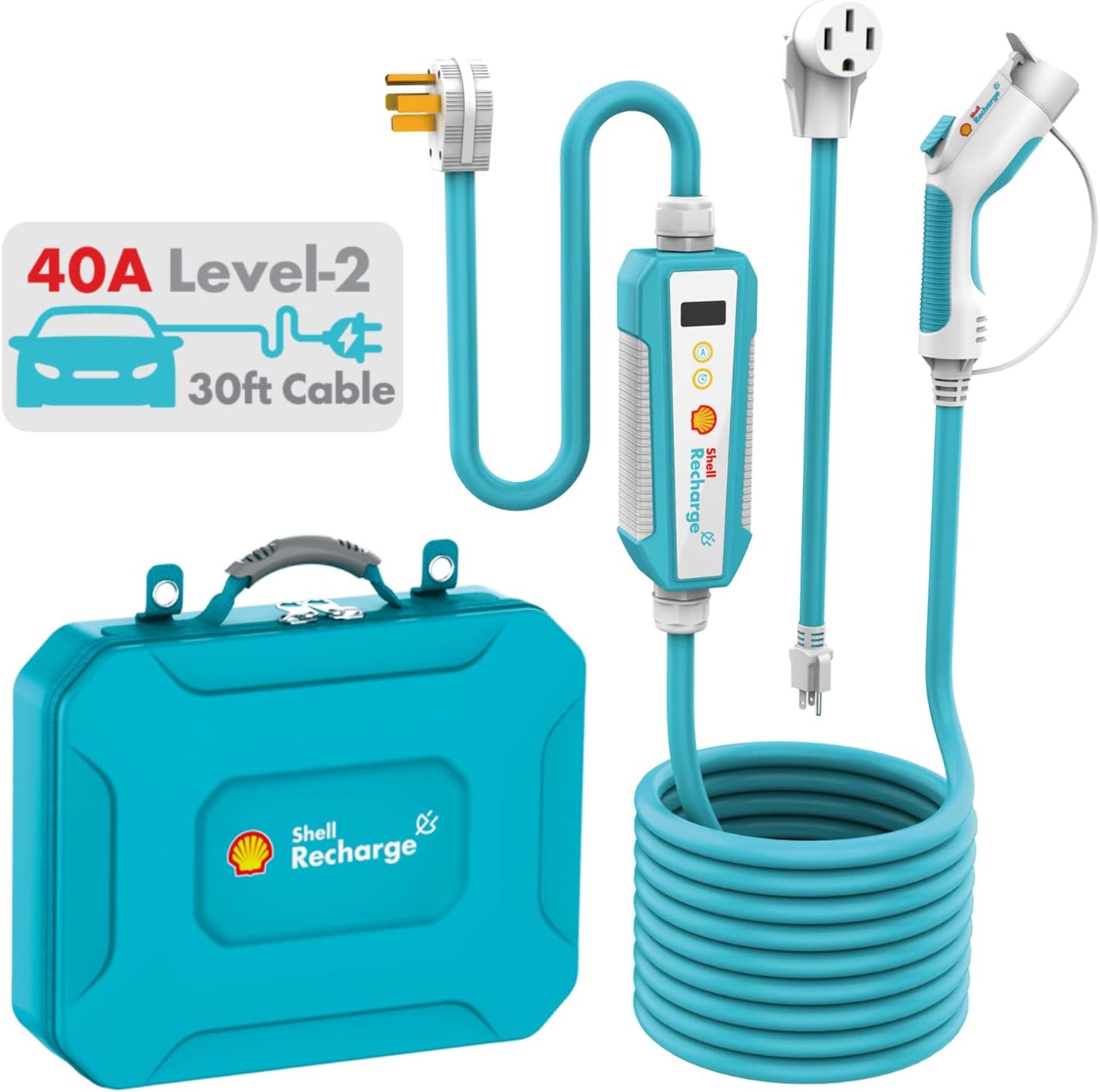 SHELL Electric Vehicle Charger Level 2 40 Amp Fast Charging EV Charger 240V UL EV Home Charge Station with 30ft Cable Electric Car Charging Adapter with NEMA 14-50R Plug Compatible with SAE J1772 EVs