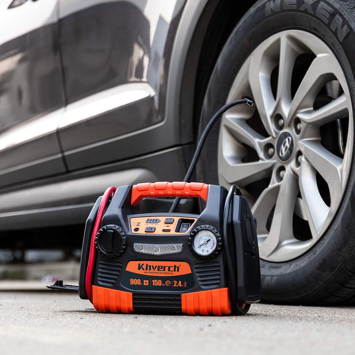 kinverch Jump Starter 900 Peak 9AH Portable Car Jump Starter with Air Compressor/ Tire Inflator &USB Port/12V Power Ports